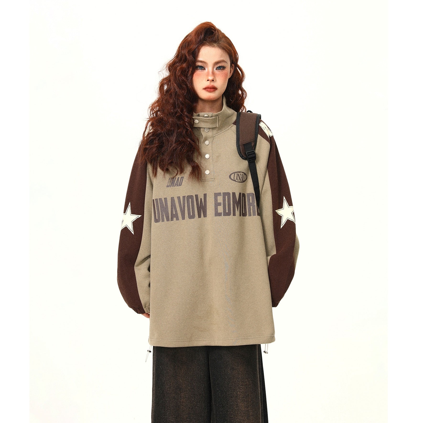 Contrast Color Stand Collar Pullover Sweat MW9805