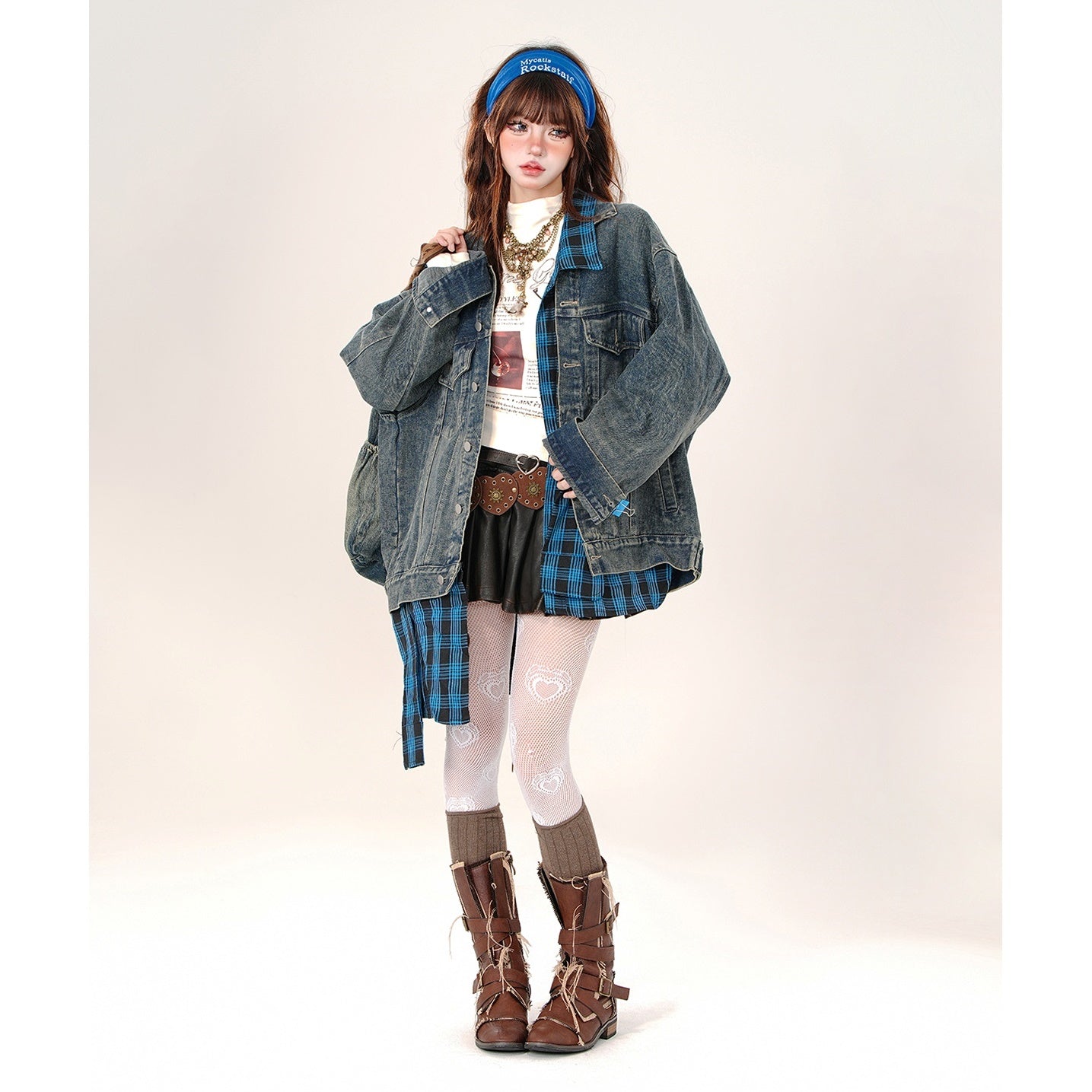 Fake Shirt Layered Loose Denim Jacket KK2006