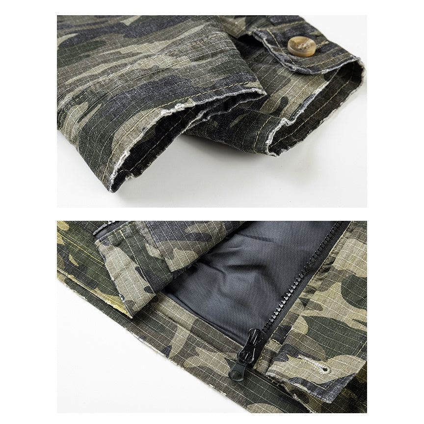 Military Design Distressed Camouflage Hooded Jacket MW9572