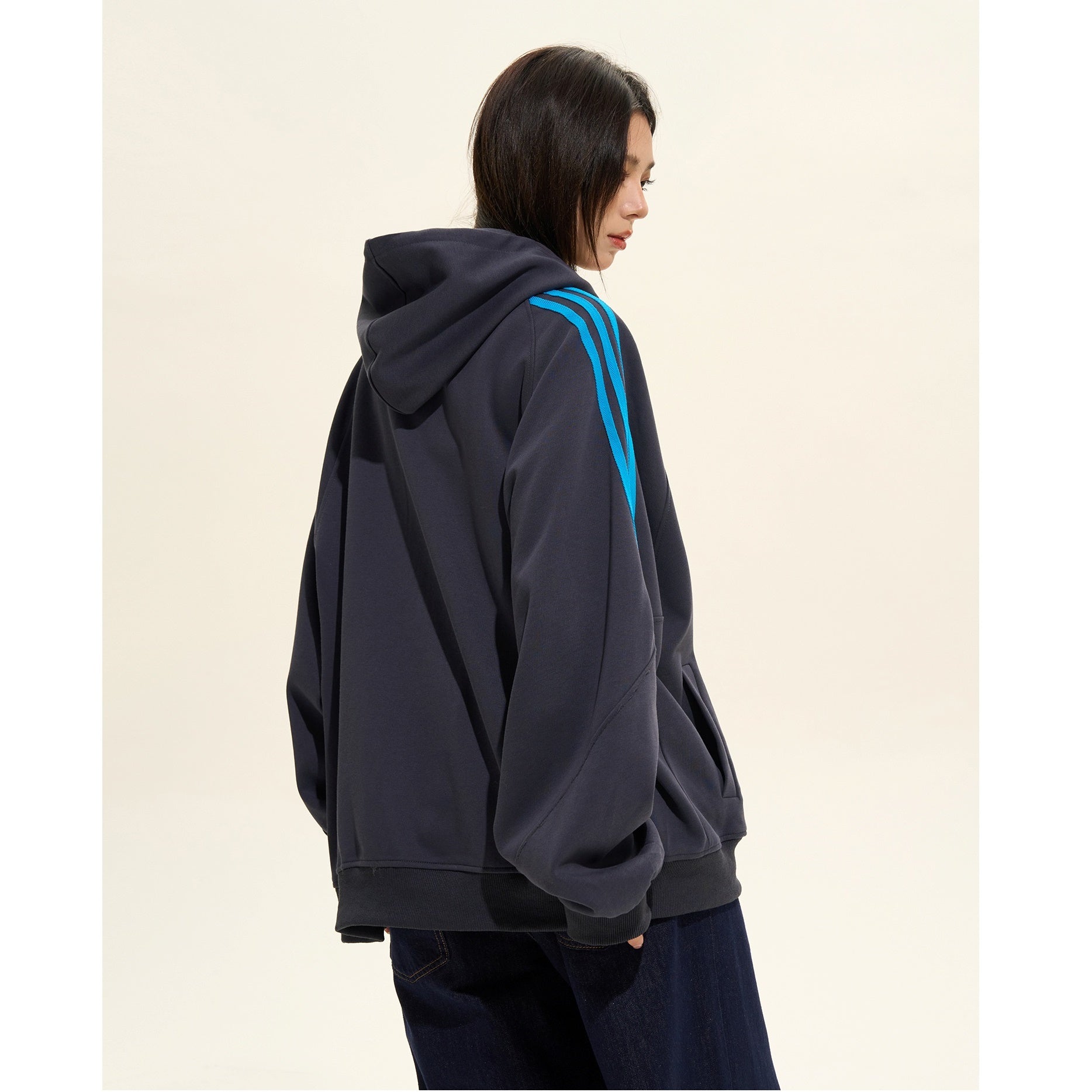 High-neck Striped ZIP-Up Hooded Parka MW9364