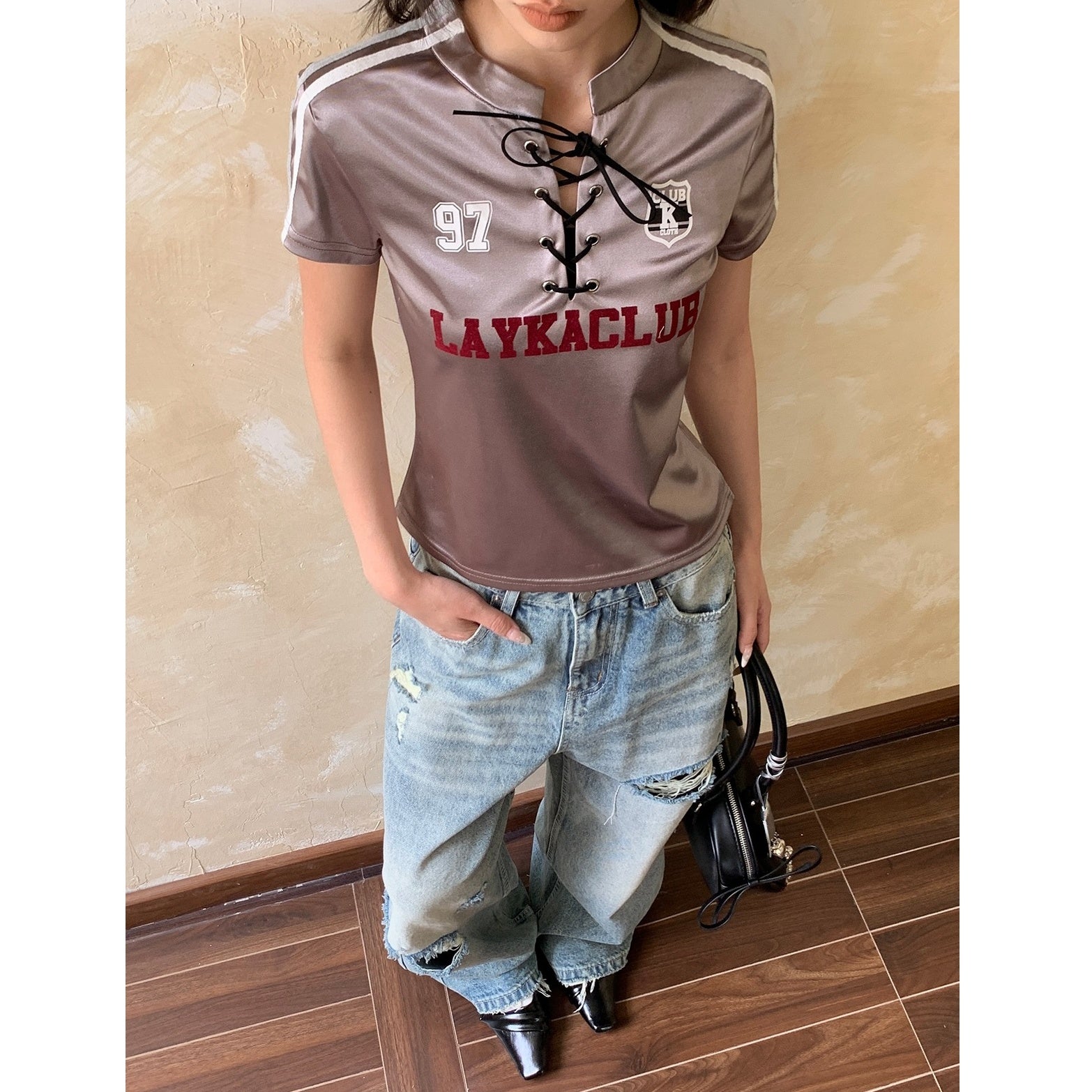 Satin Strappy Cropped T-Shirt AP7013