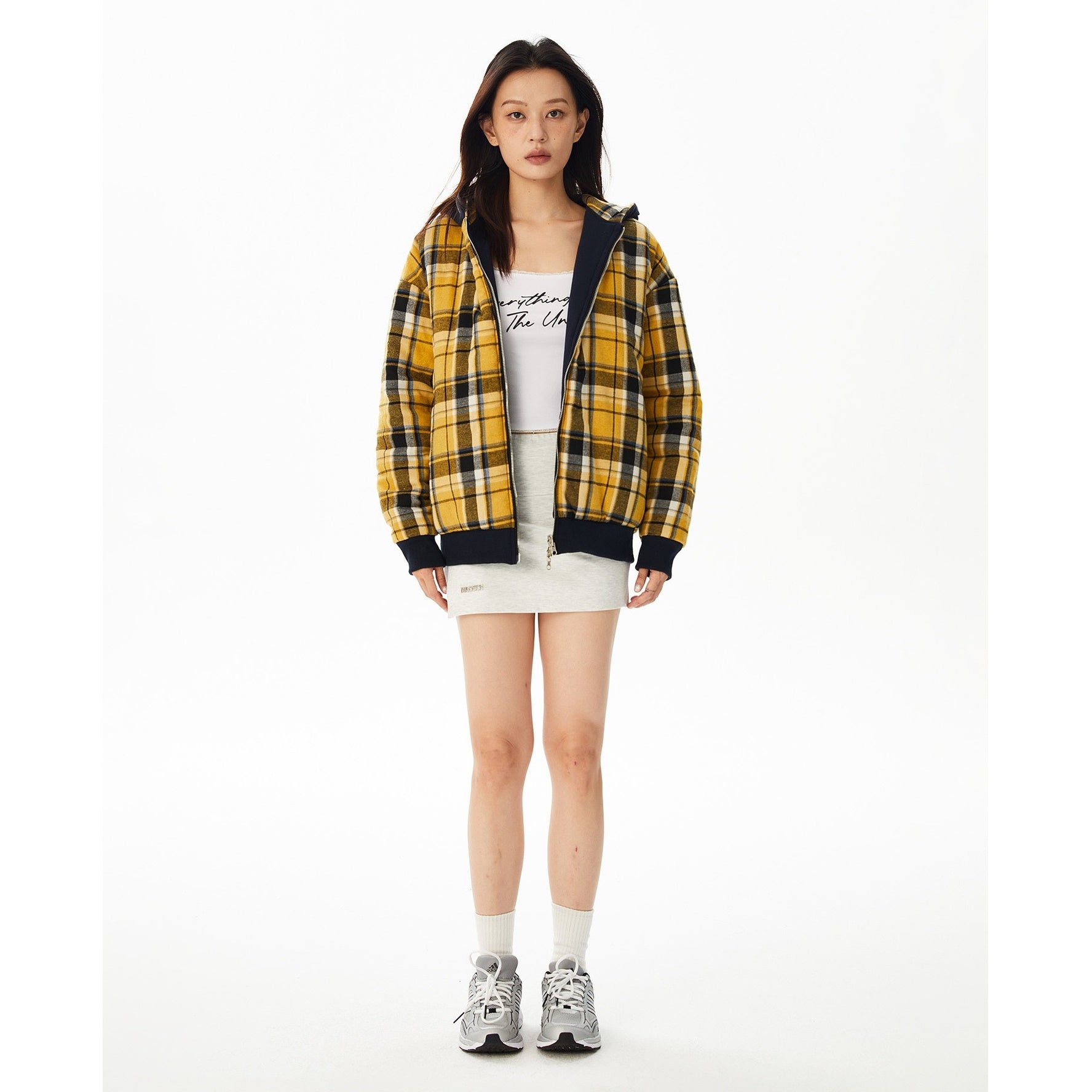 Reversible Plaid Hooded Zipper Jacket MW9732