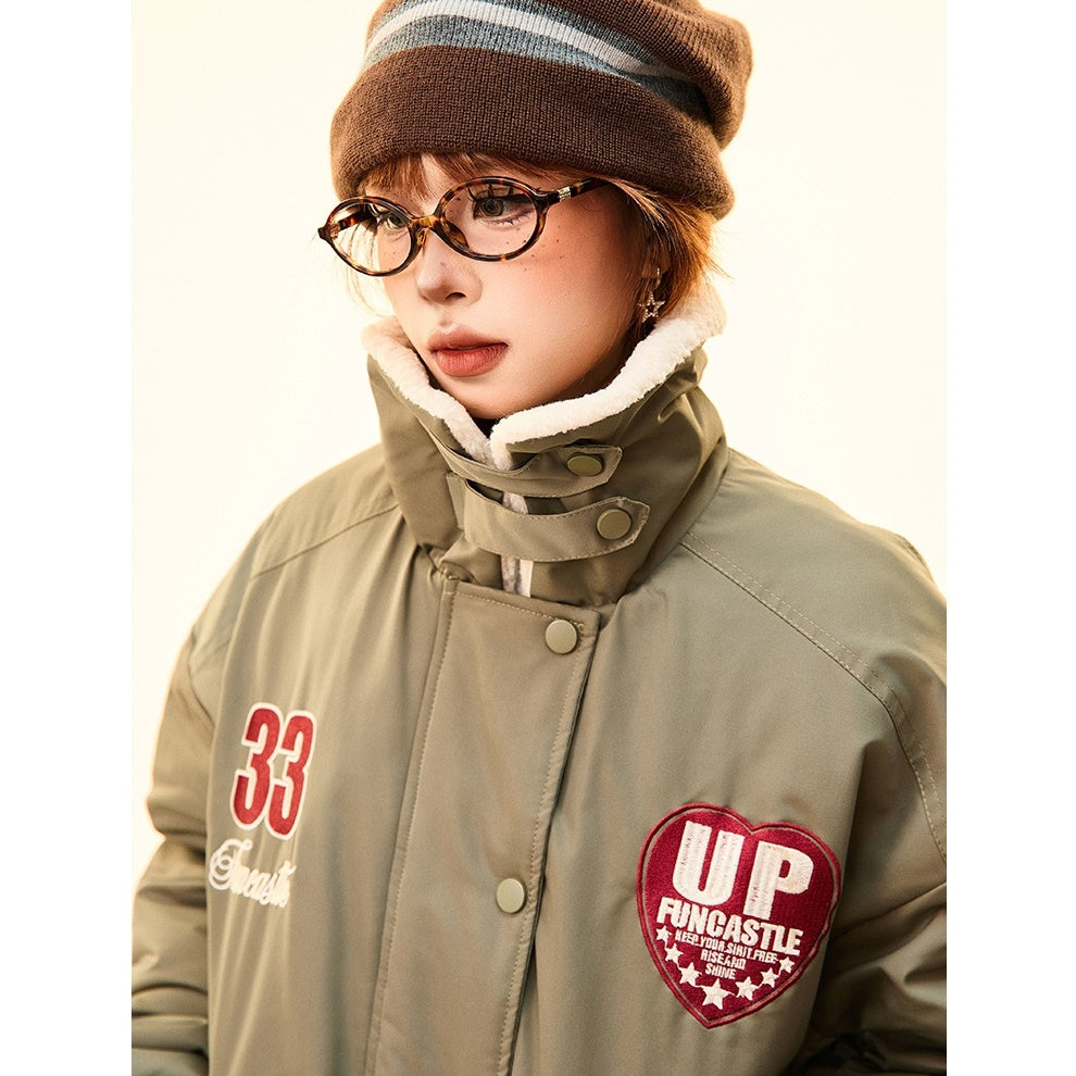 Boa Lapel Appliqué Patch Padded Jacket MW9704