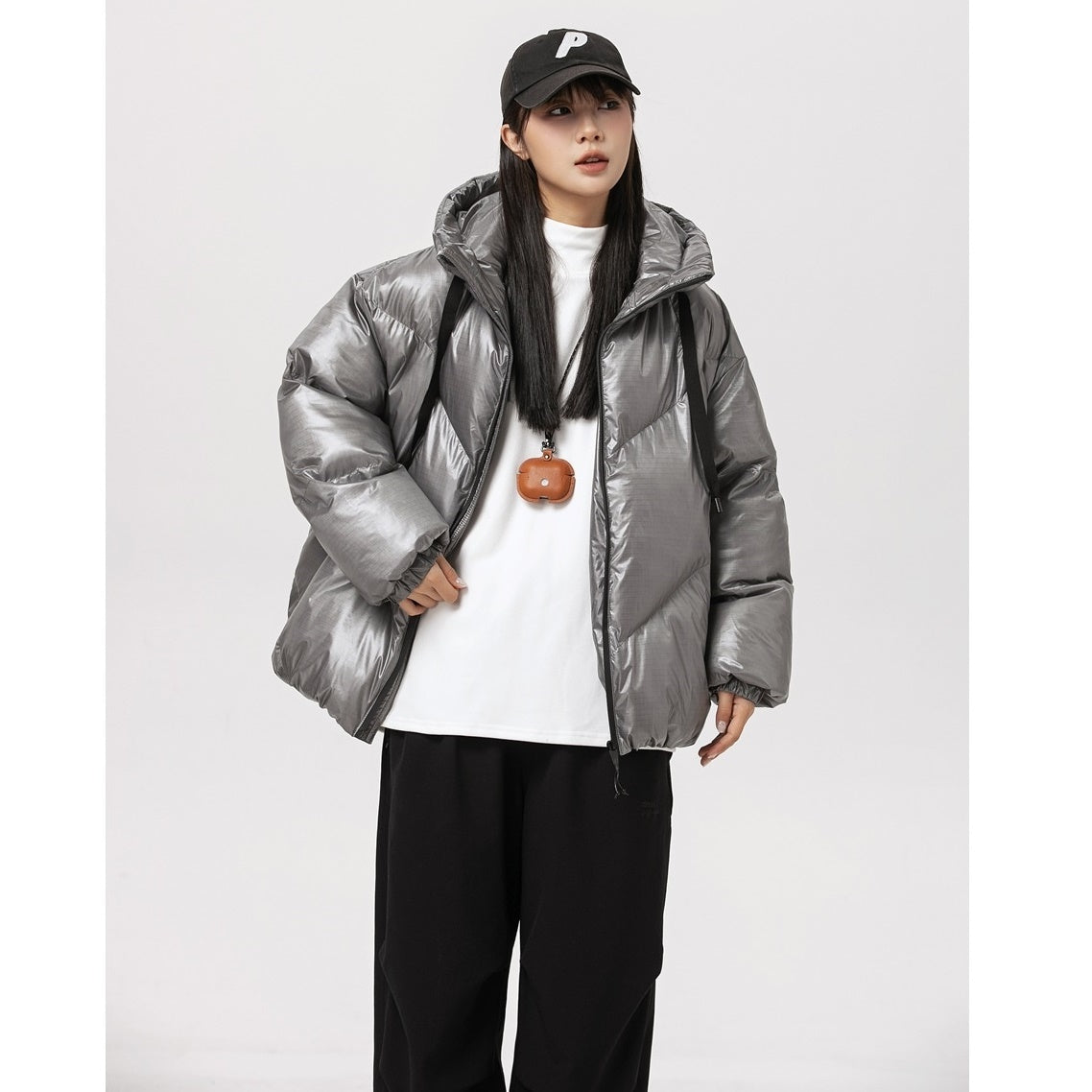 Loose Hooded Shiny Padded Jacket MW9657