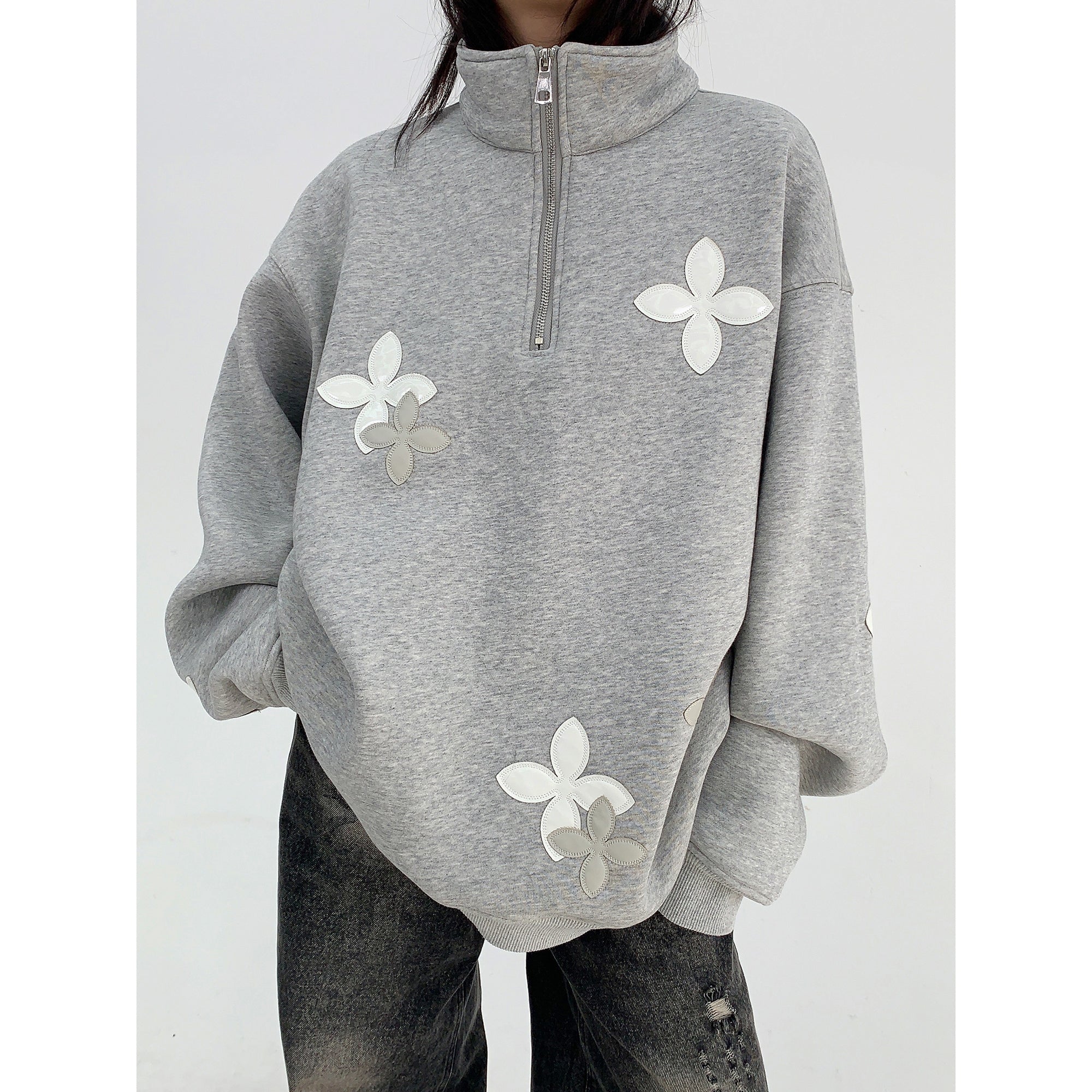 Veneer Embroidery Stand Collar Half-ZIP Sweat MW9843