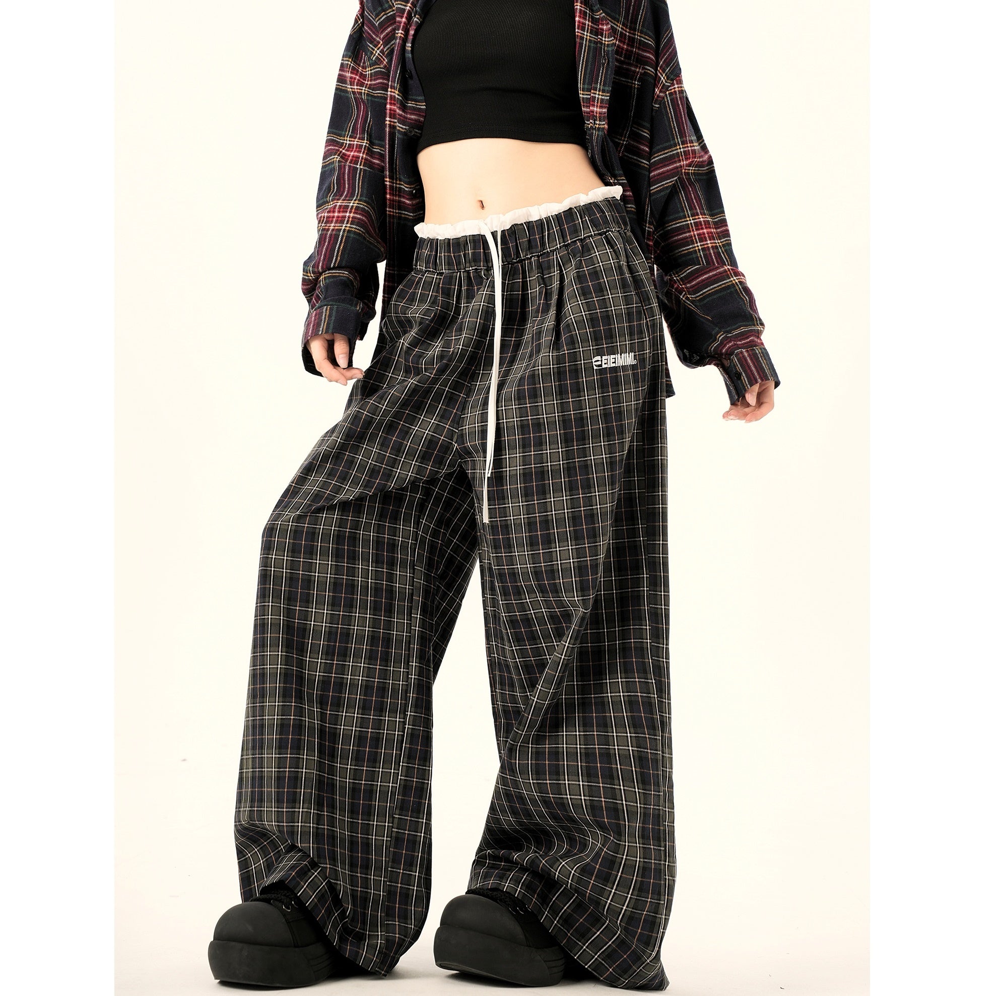 Retro Plaid Wide-leg Pants MW9378