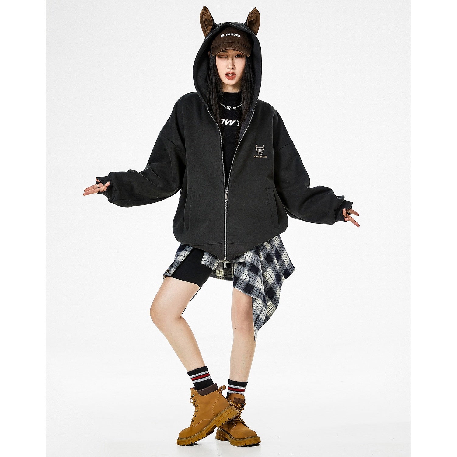 Doberman Ear Hooded ZIP-Up Sweat IC9004