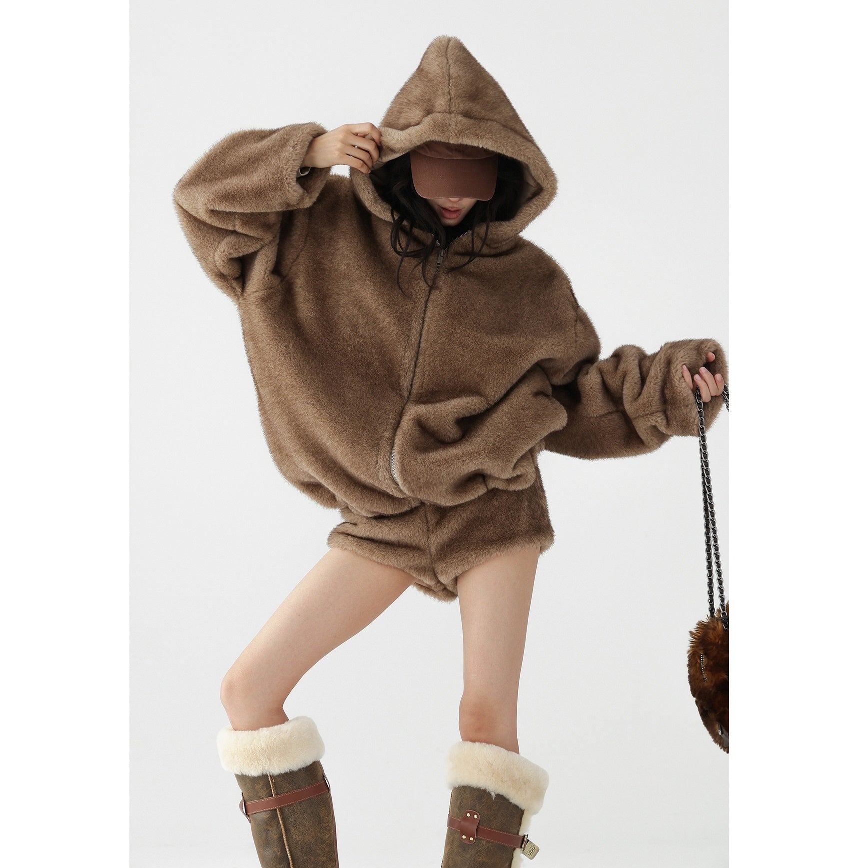 Plush Eco-Fur Hooded Blouson AC7098