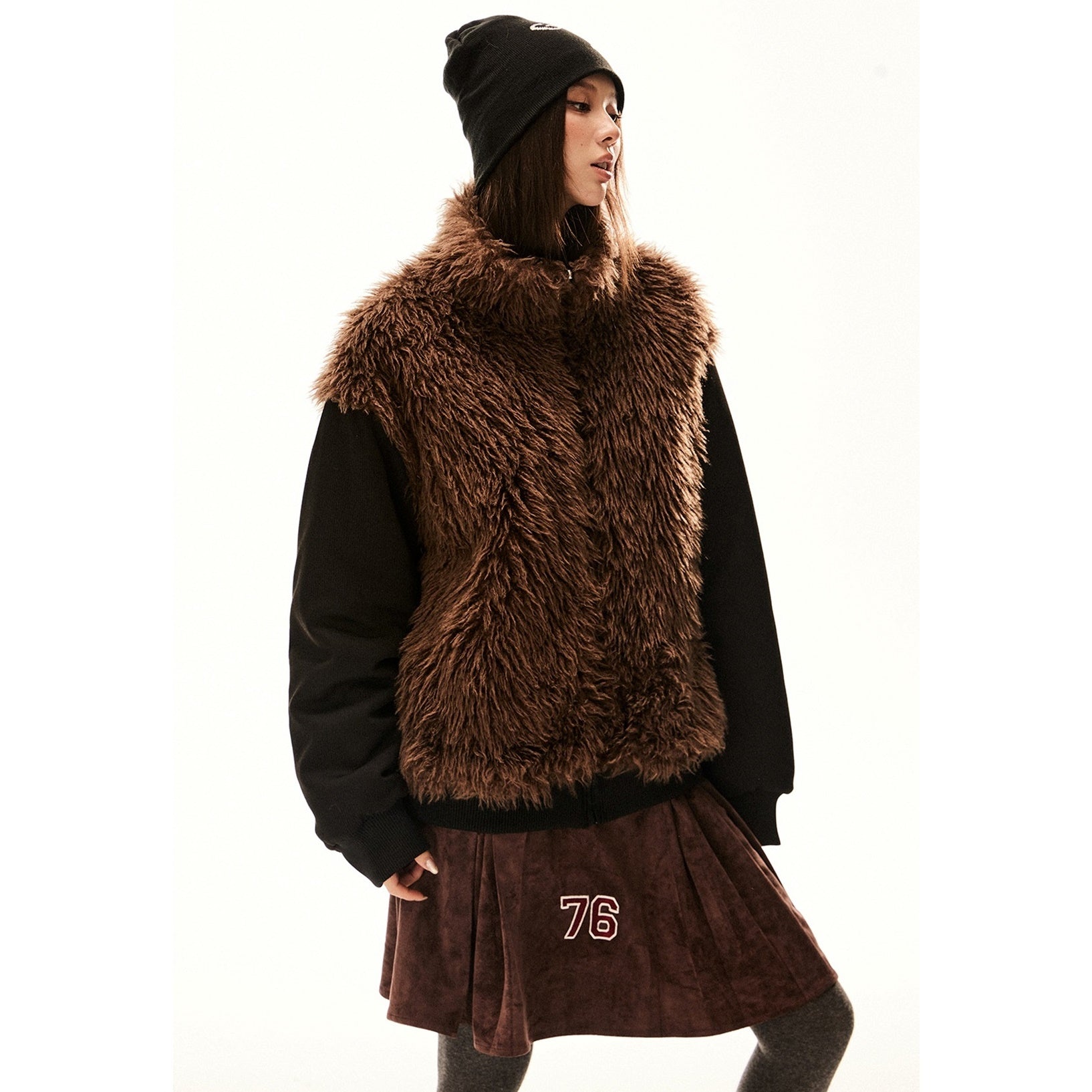 Eco Fur Switching Reversible Zipper Jacket EZ209