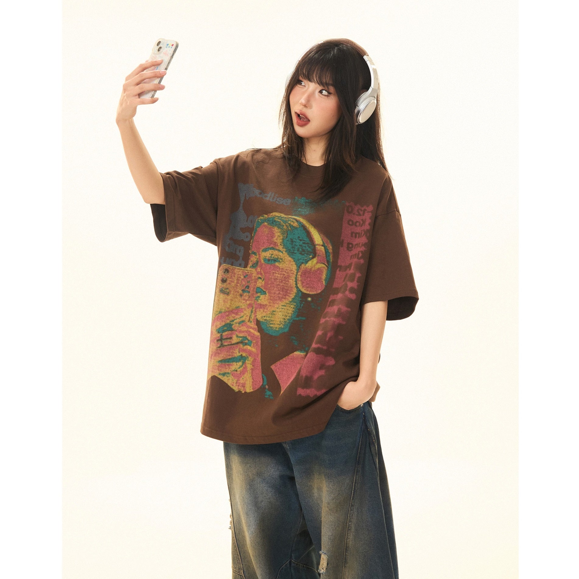 Vintage Character Print Loose T-Shirt MW9284