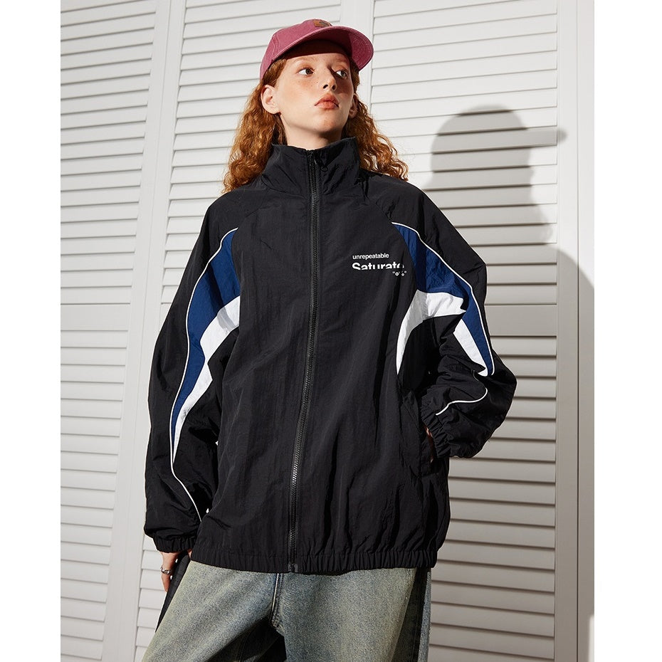 Contrasting Panel Retro Sports Zip Jacket BT7027