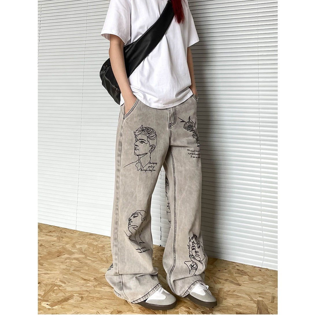 Embroidery Loose Straight Jeans AP7007