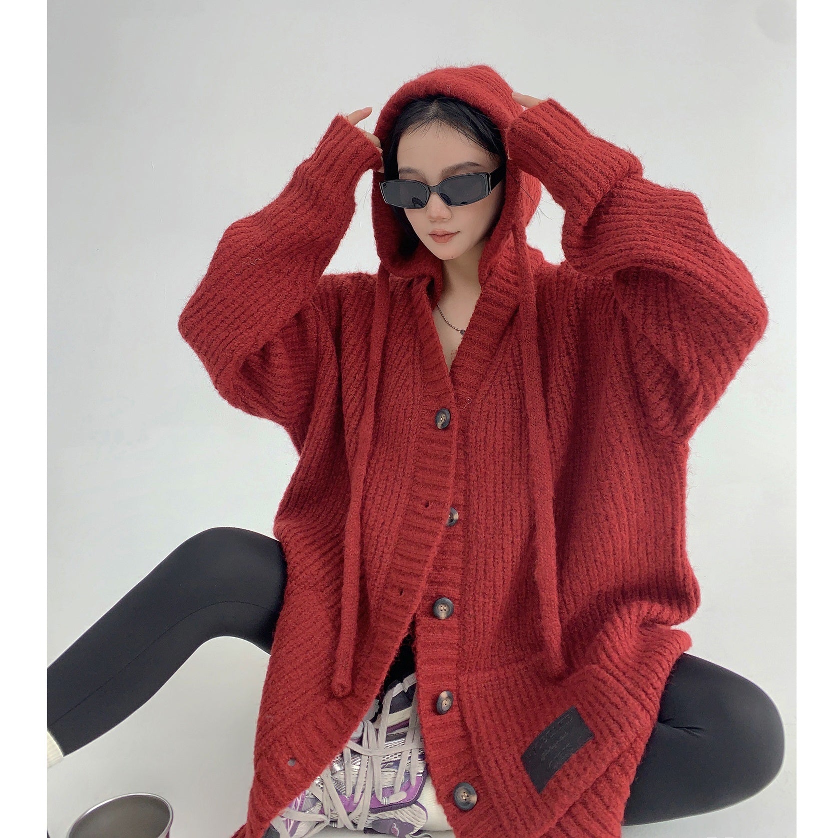 Heavy Industry Coarse Needle Hooded Knitted Jacket MW9512