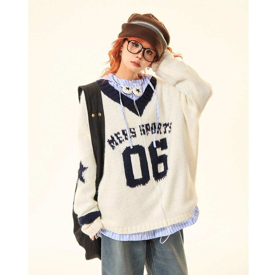 Vintage College Style Monogram Embroidered Sweater MW9428