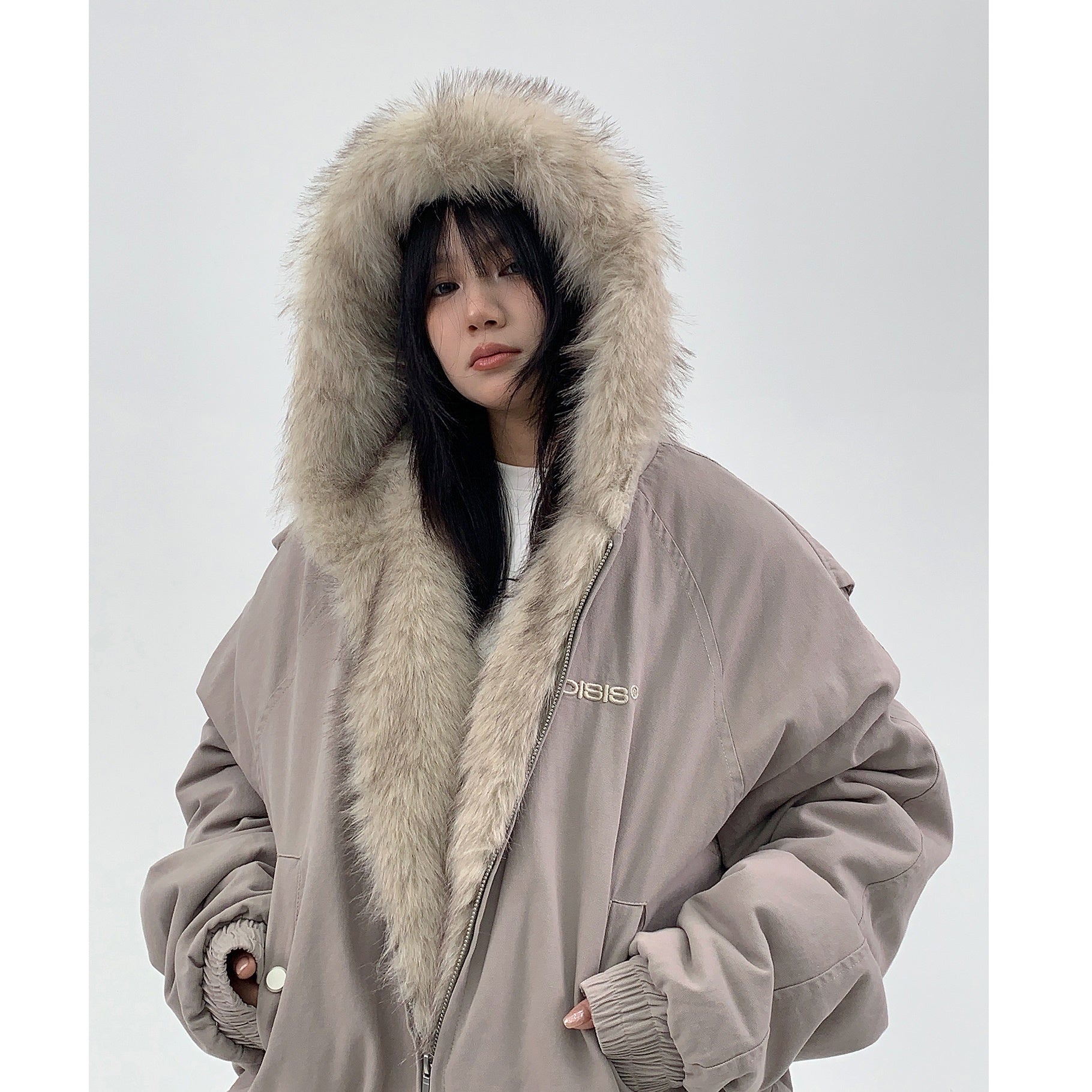 Fur Collar Hooded Zipper Quilting Jacket MW9638