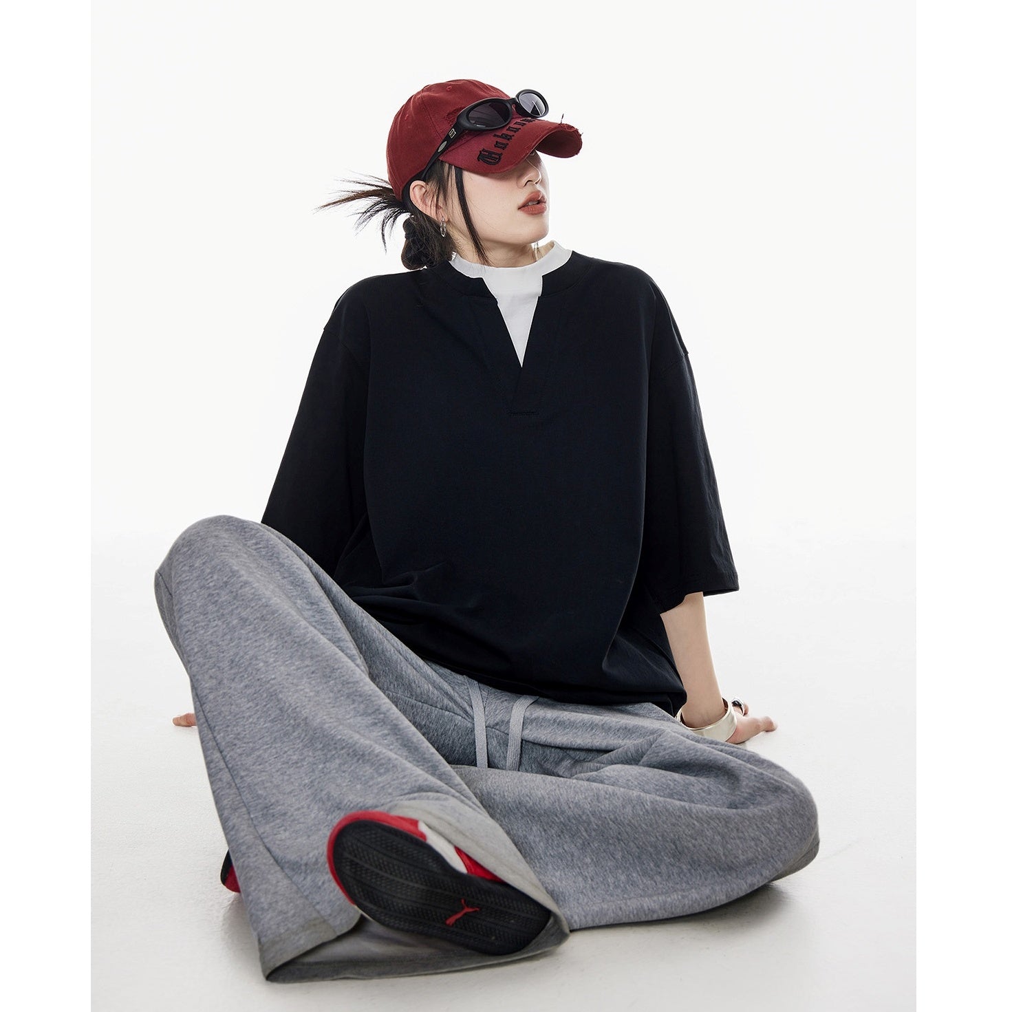 Contrast Color Fake Layered T-Shirt IC9036