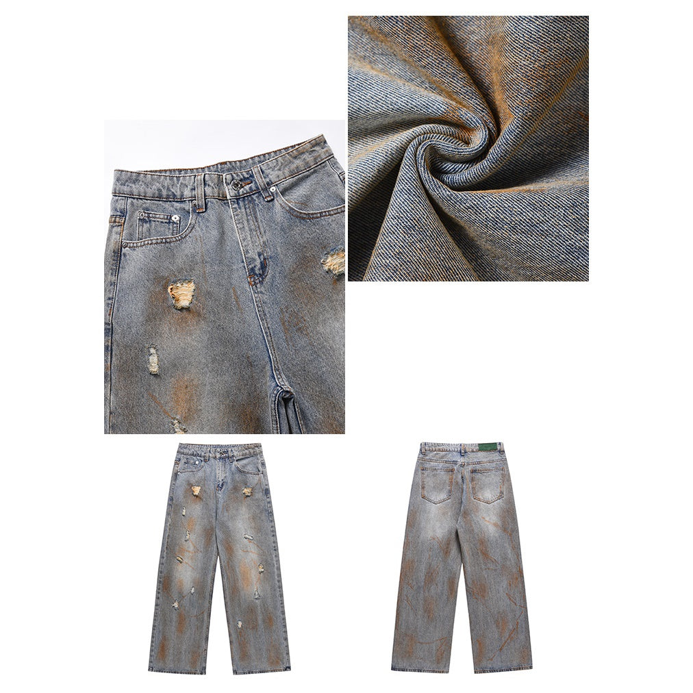 Ripped Design Loose Straight Jeans RH021