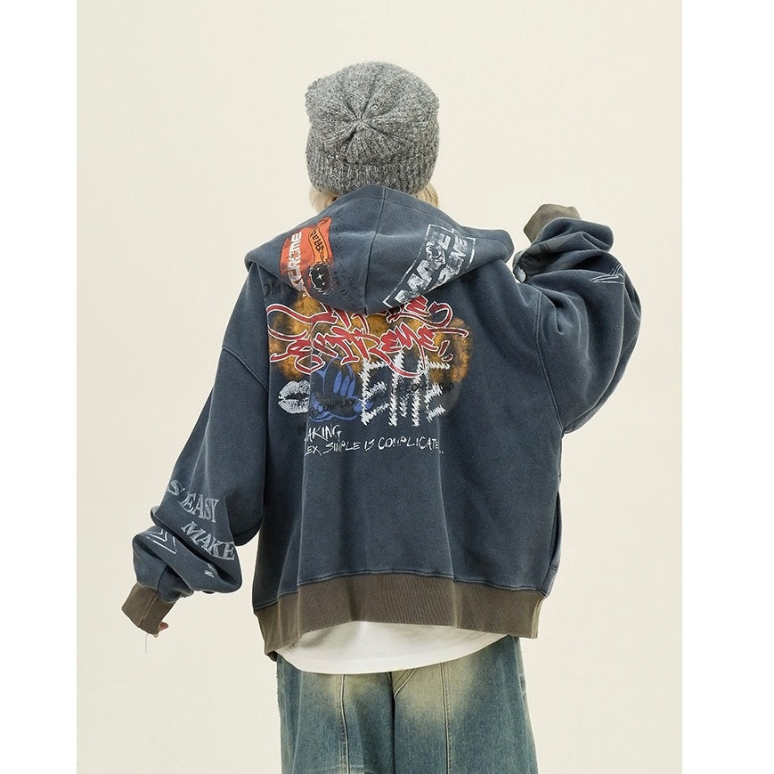 Paint Style Graffiti Sweat Hooded Jacket MW9944