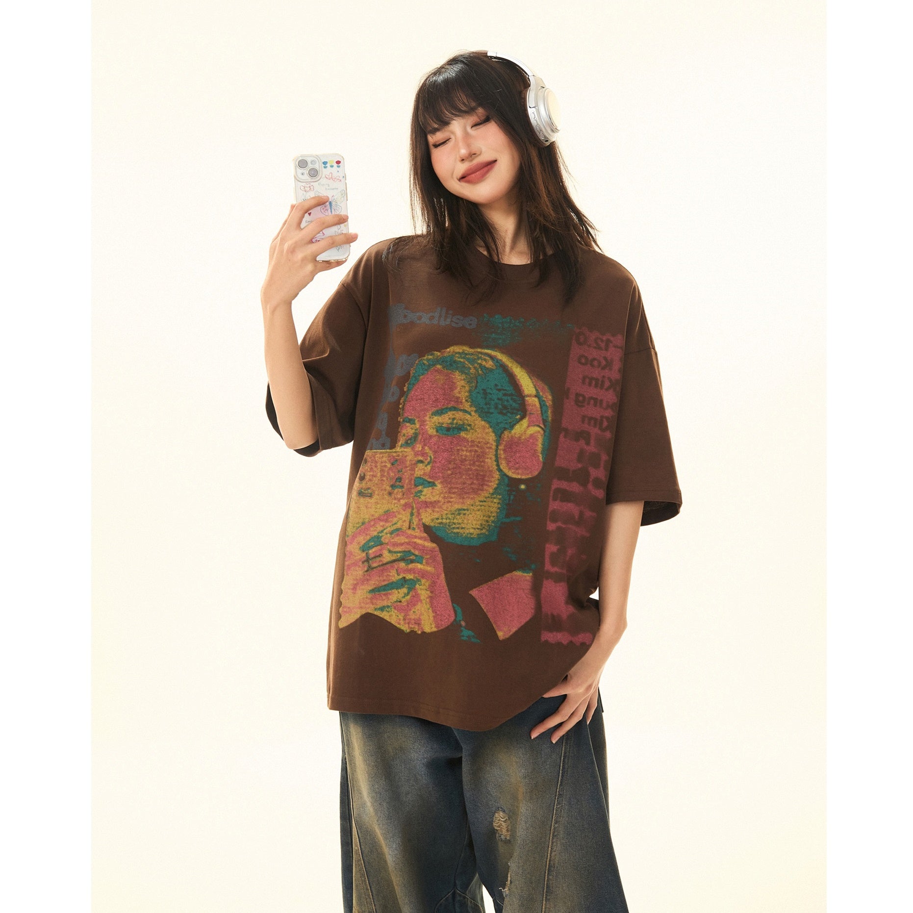 Vintage Character Print Loose T-Shirt MW9284