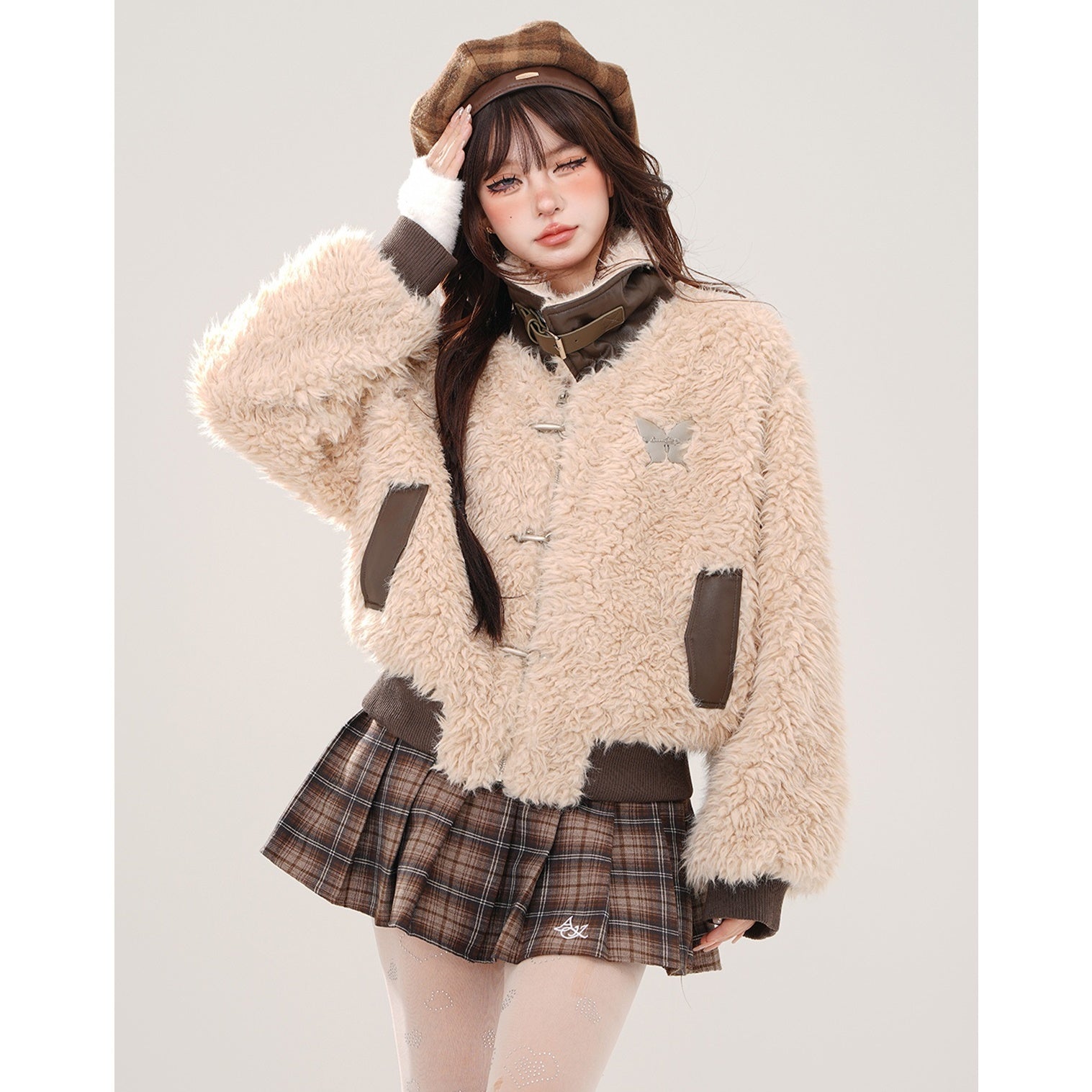 High Neck Boa Fur Short Blouson KK2021