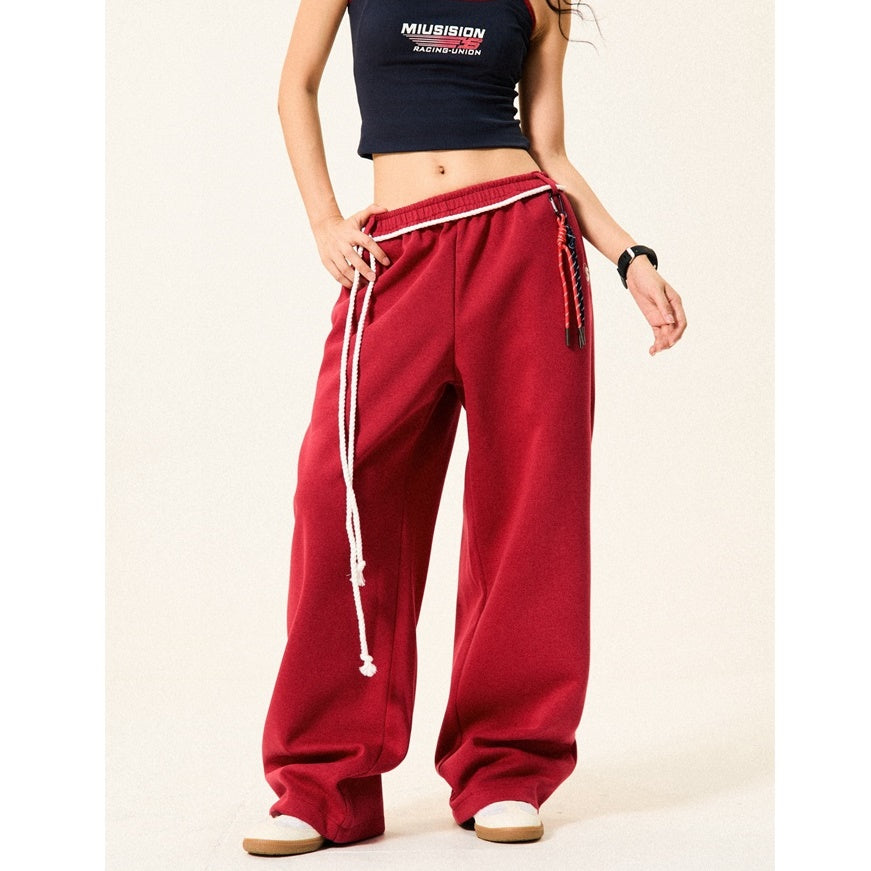 Braided Rope Loose Straight Sweatpants YS014