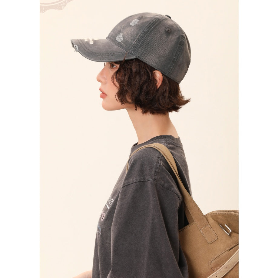 Washed Ripped Wide-brimmed Cap MW10118