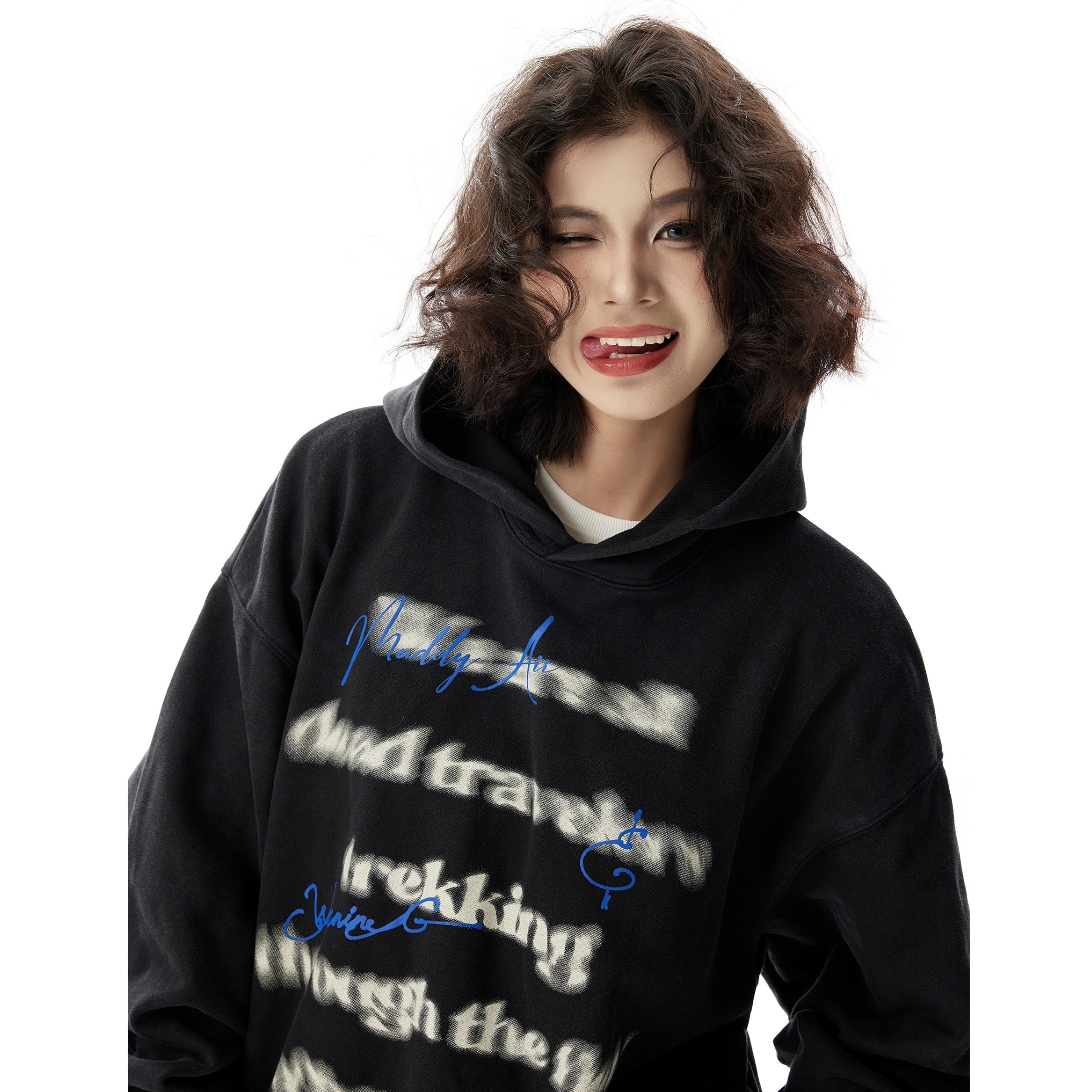 Blur Letter Print Hoodie HG7176