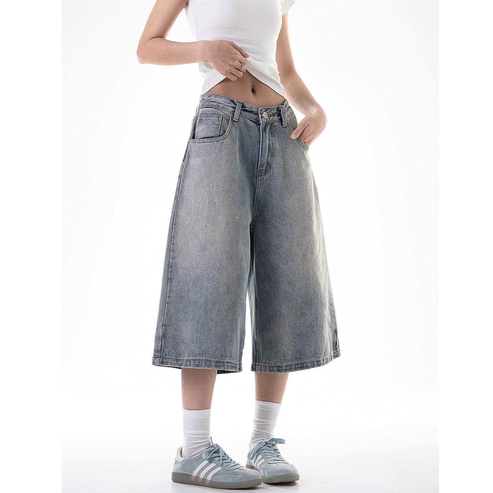 Retro Wash Denim Half Pants IC9030