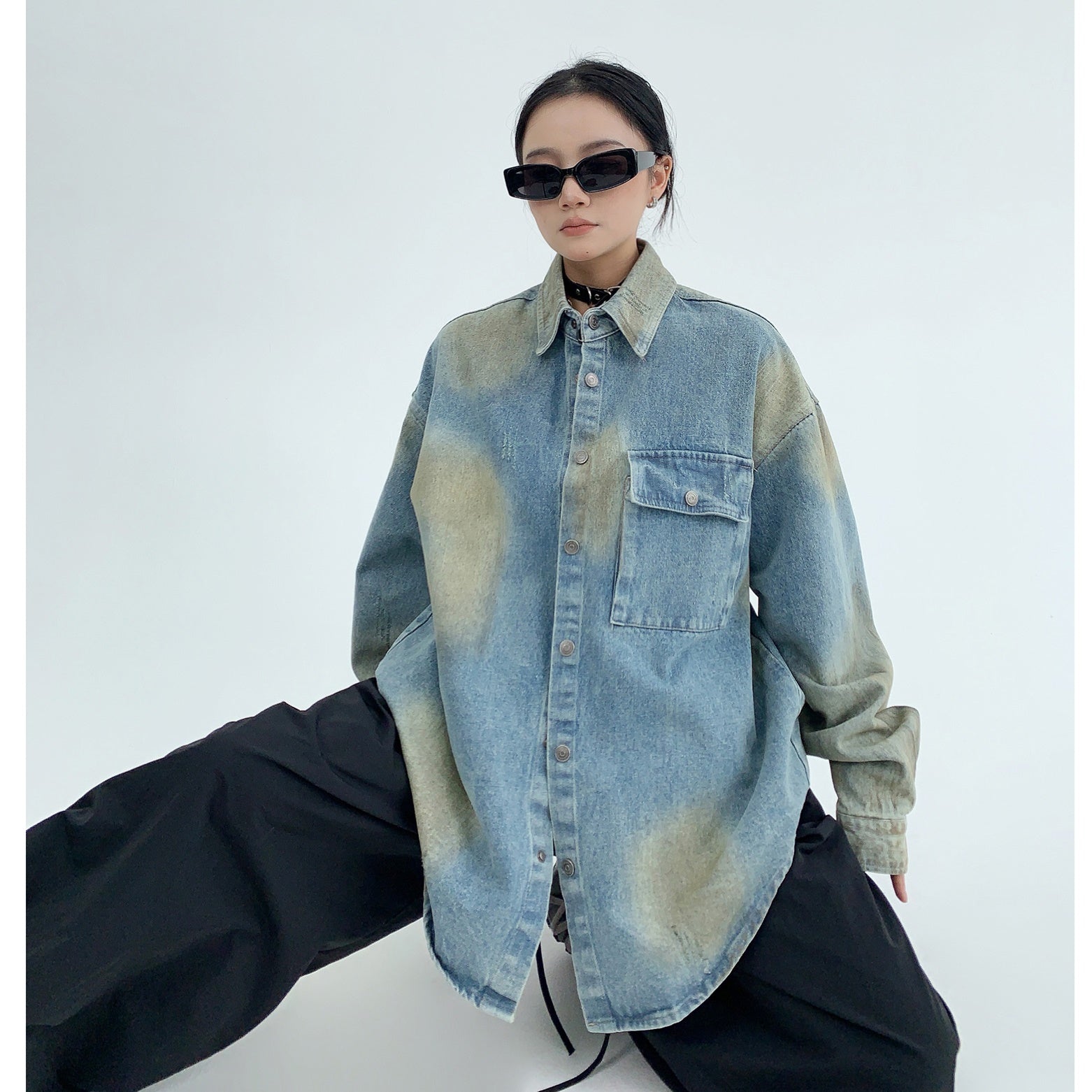 Heavy Distressed Loose Denim Shirt MW9445