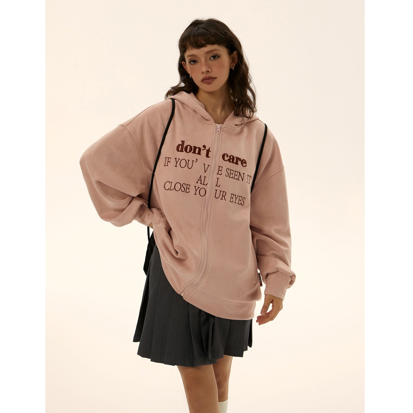 Oversize Fake Suede Letter Embroidery Parka EZ139