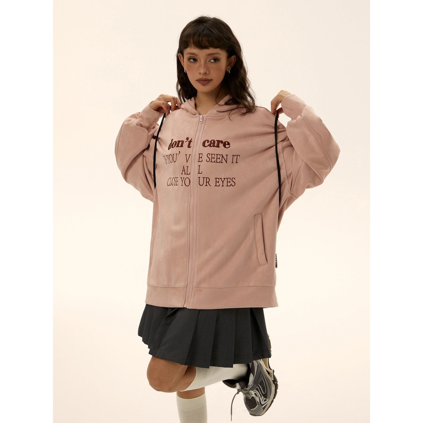 Oversize Fake Suede Letter Embroidery Parka EZ139