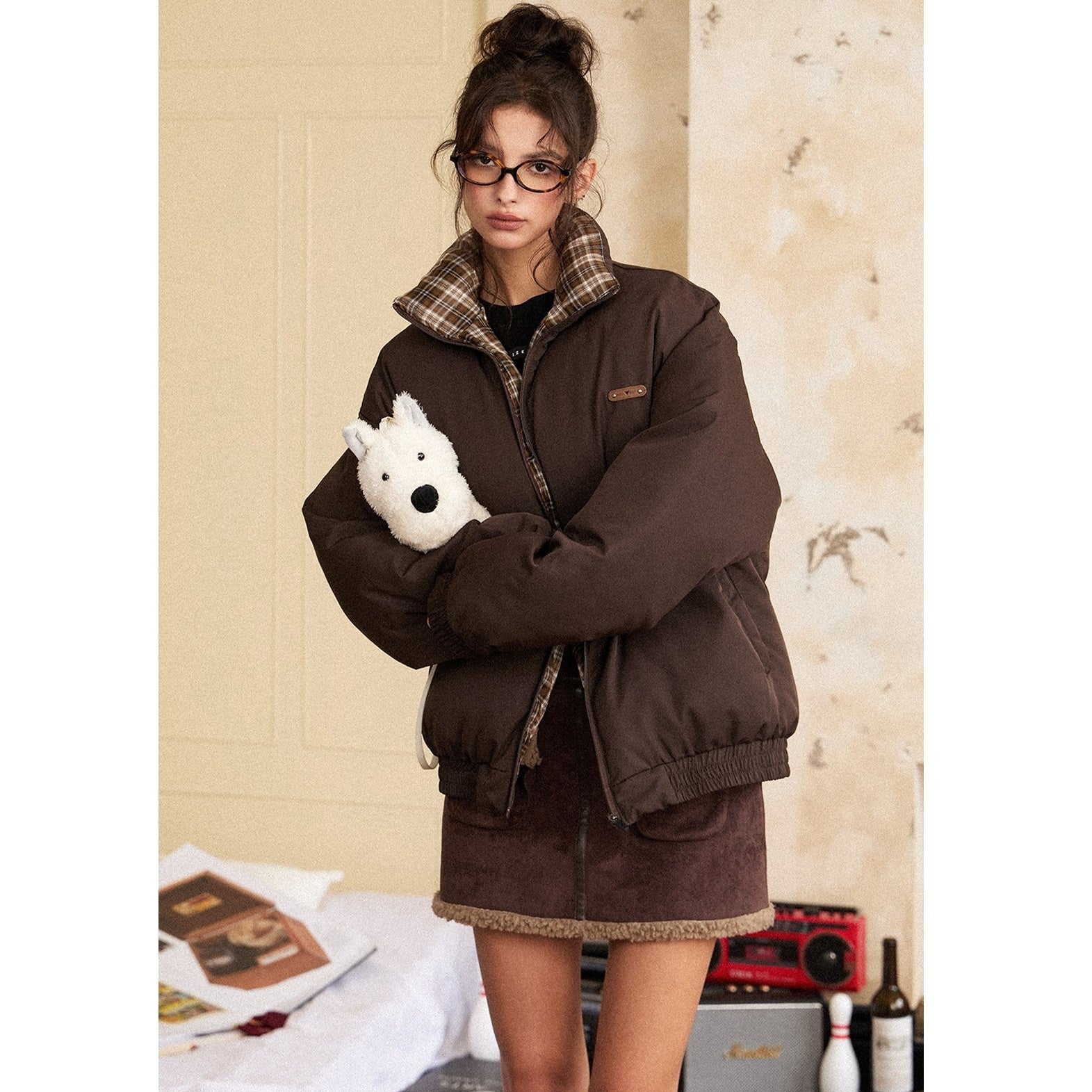 Retro Stand Collar Zip Padded Short Coat EZ180