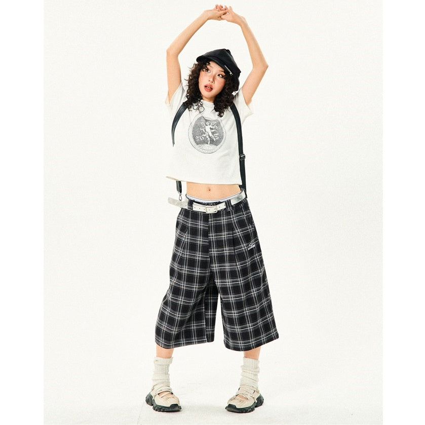 Retro Contrast Plaid Casual Cropped Pants YS7001