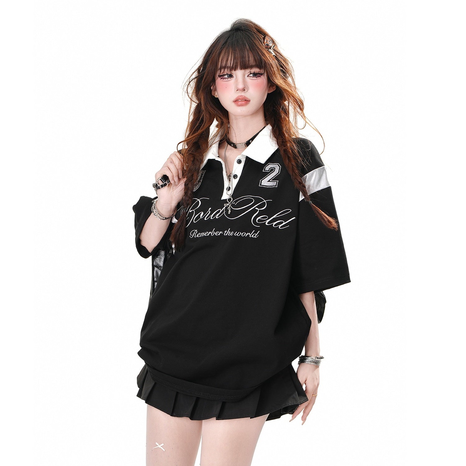 Bicolor Polo Collar Loose T-shirt KK2050