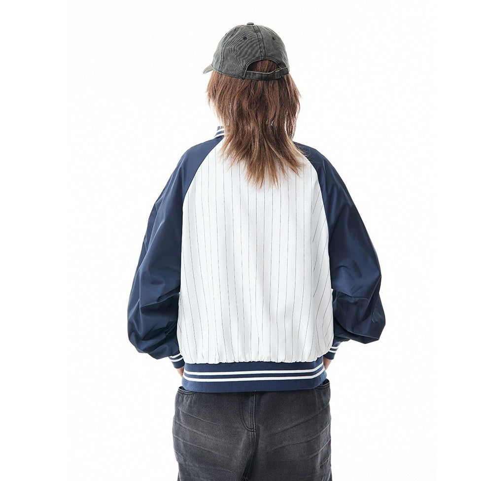 Baseball Style Color-block Stand Collar Jacket MW9799