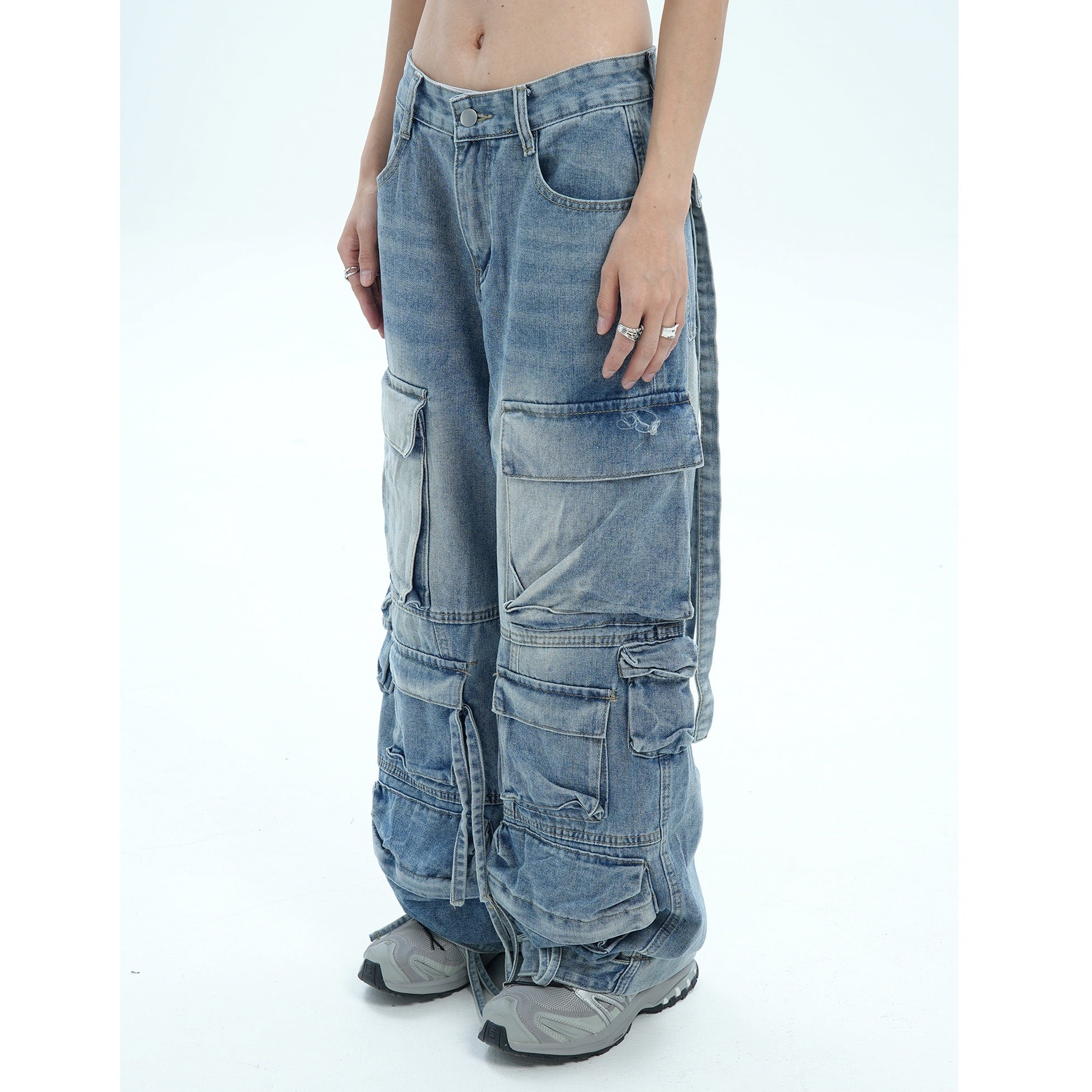 Long Strap Wash Straight Cargo Jeans MW9679