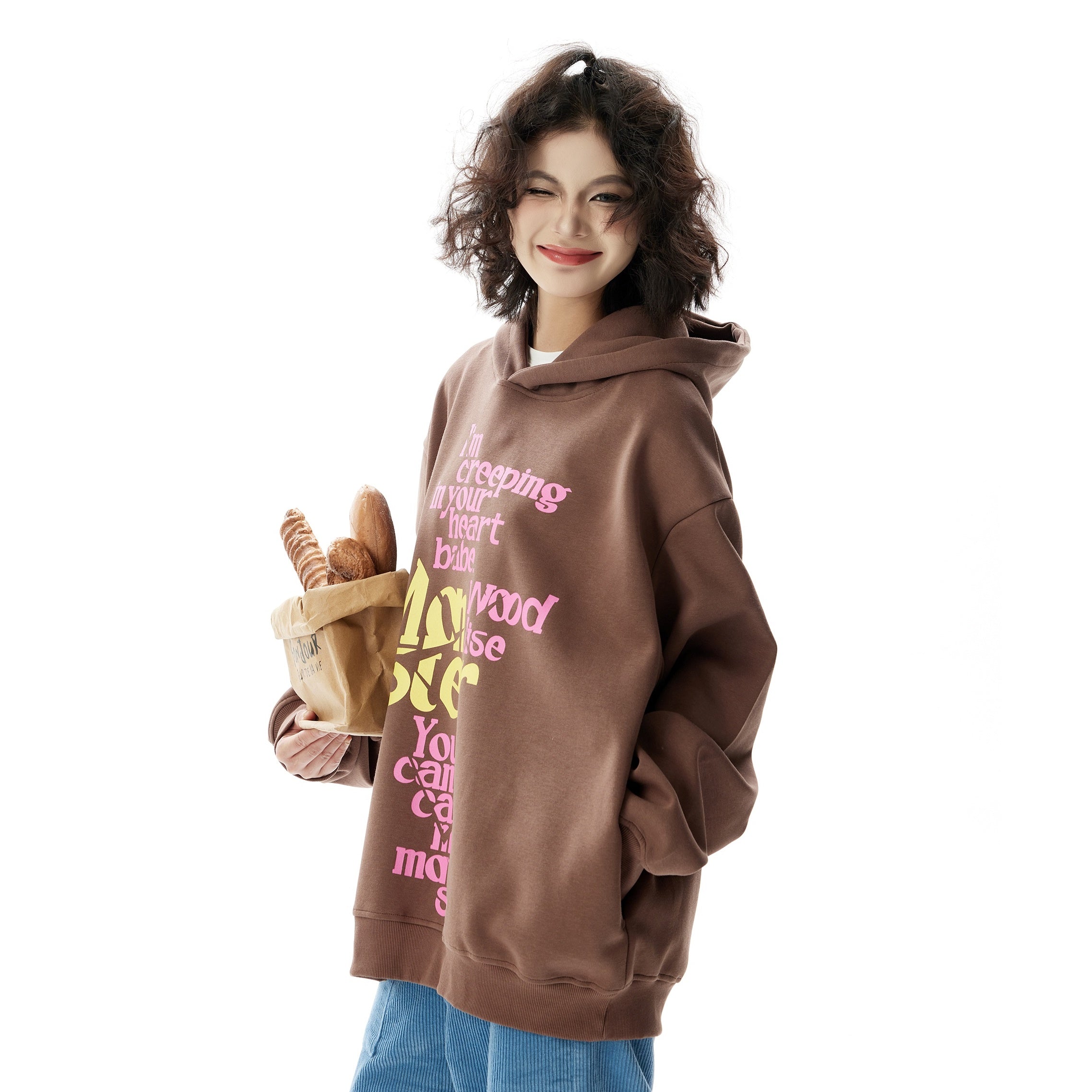 Drop Shoulder Loose Lettering Hoodie HG7184