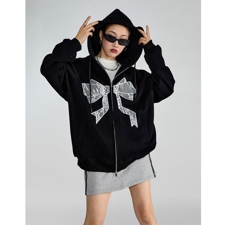 Bow Stitch ZIP-Up Hooded Sweat Parka MW9322