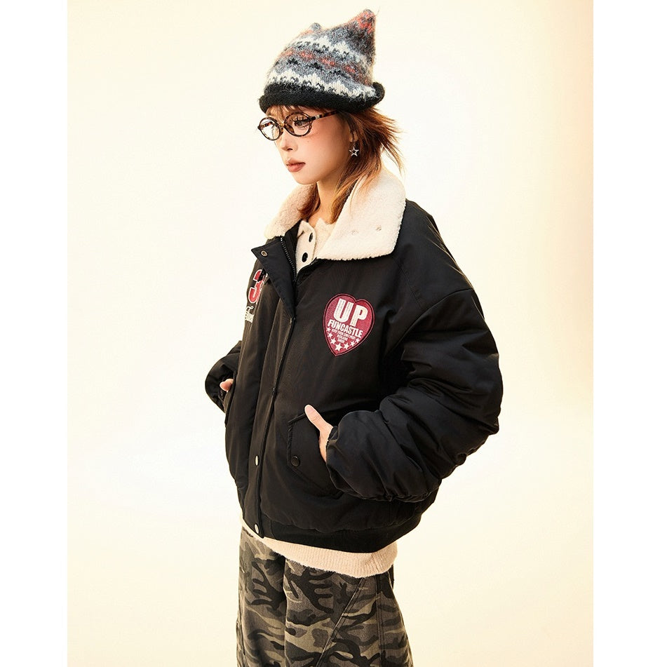 Boa Lapel Appliqué Patch Padded Jacket MW9704