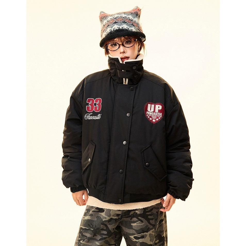 Boa Lapel Appliqué Patch Padded Jacket MW9704