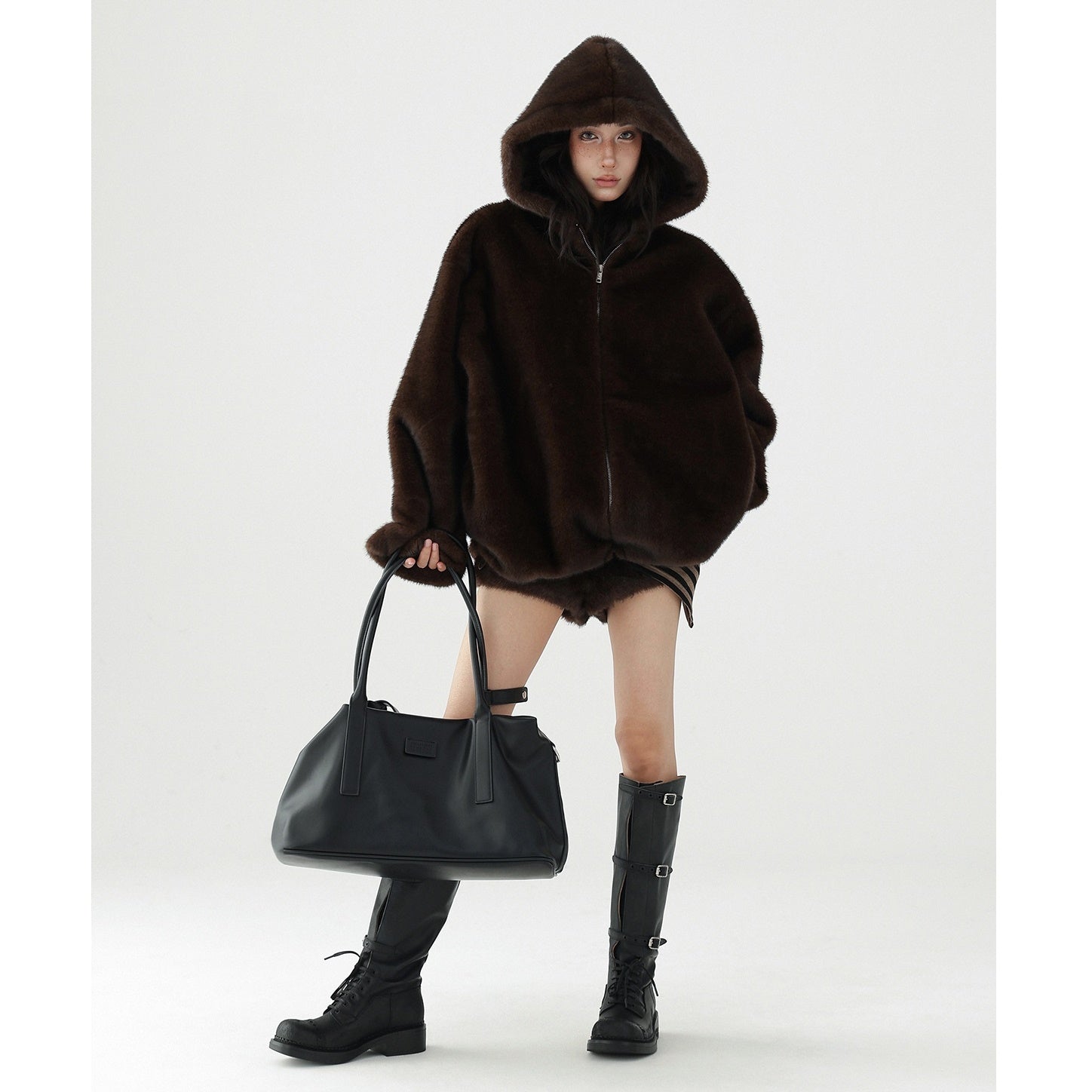 Plush Eco-Fur Hooded Blouson AC7098