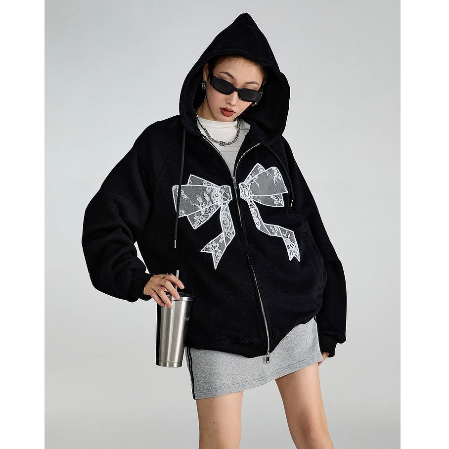 Bow Stitch ZIP-Up Hooded Sweat Parka MW9322