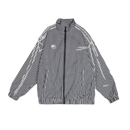 Lace Bow Stitch Gingham Check ZIP-Up Jacket EZ150