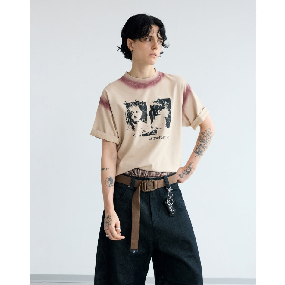 Hand-spray Contrasting Panel T-shirt PS7013