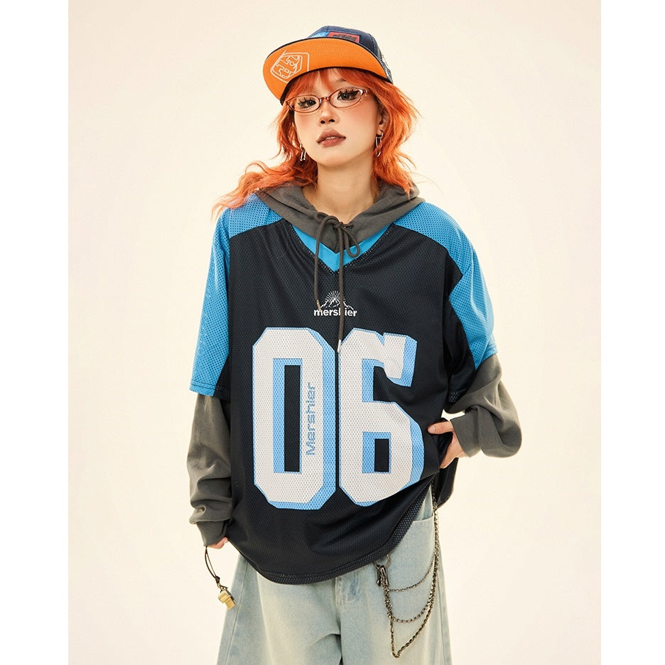 Vintage Fake Layered Sporty Hooded Pullover MW9333