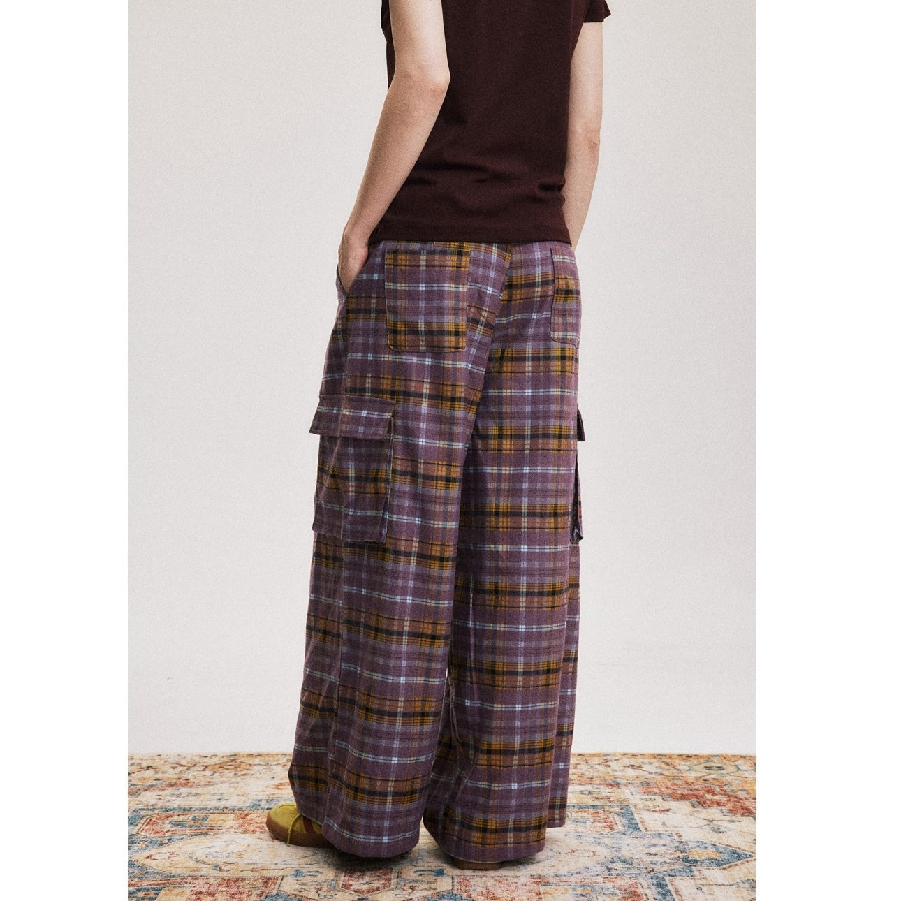 Loose Straight Plaid Casual Cargo Pants SP7008