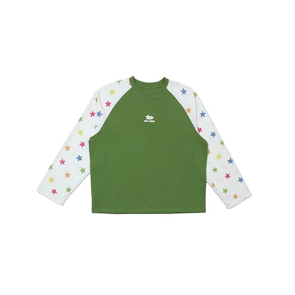 Colorful Stars Print Contrast Raglan Sleeve T-Shirt EZ158