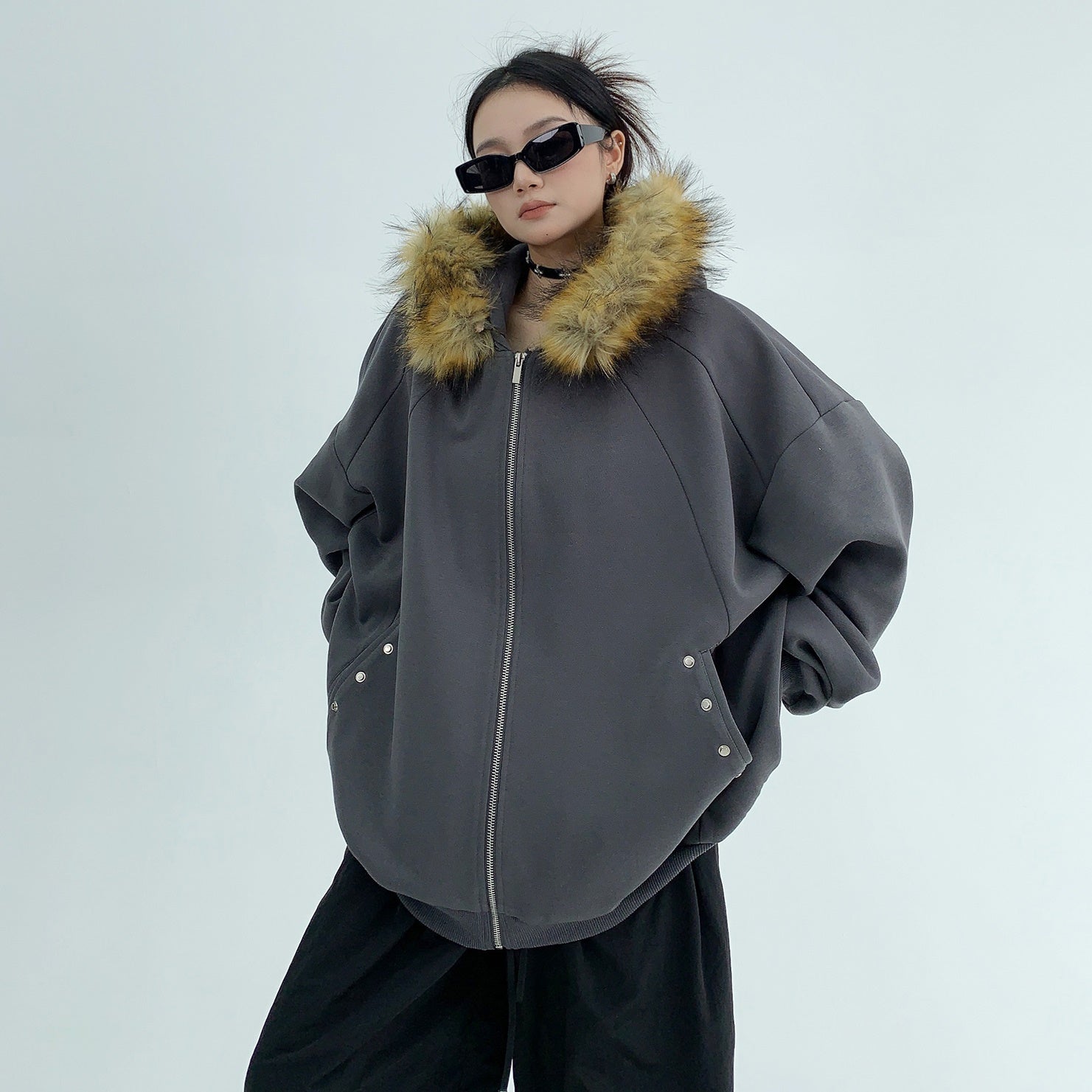 Removable Big Fur Collar Hooded Sweat Parka MW9461