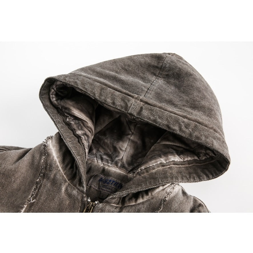 Distressed Washed Raw Edge Hooded Jacket MW9538