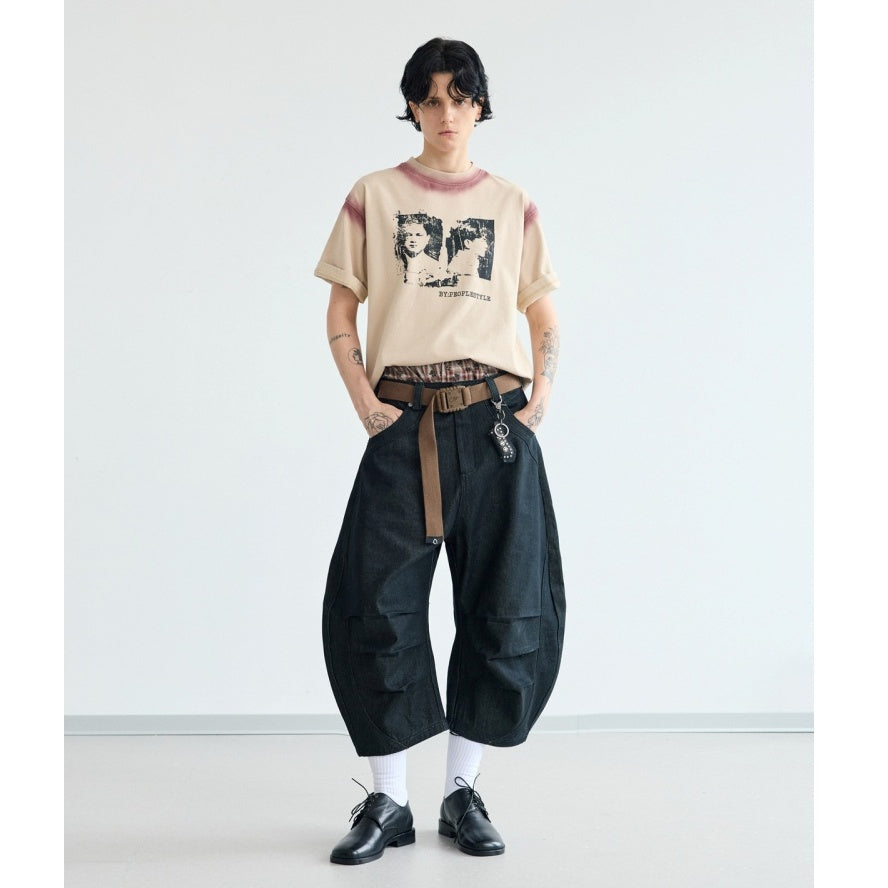 Hand-spray Contrasting Panel T-shirt PS7013